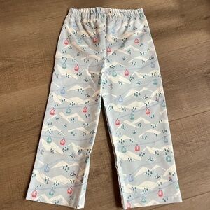 NWT Garnet Hill Light Blue Ski‎ Gondola Print Flannel Pajamas Kids Small 25”Long